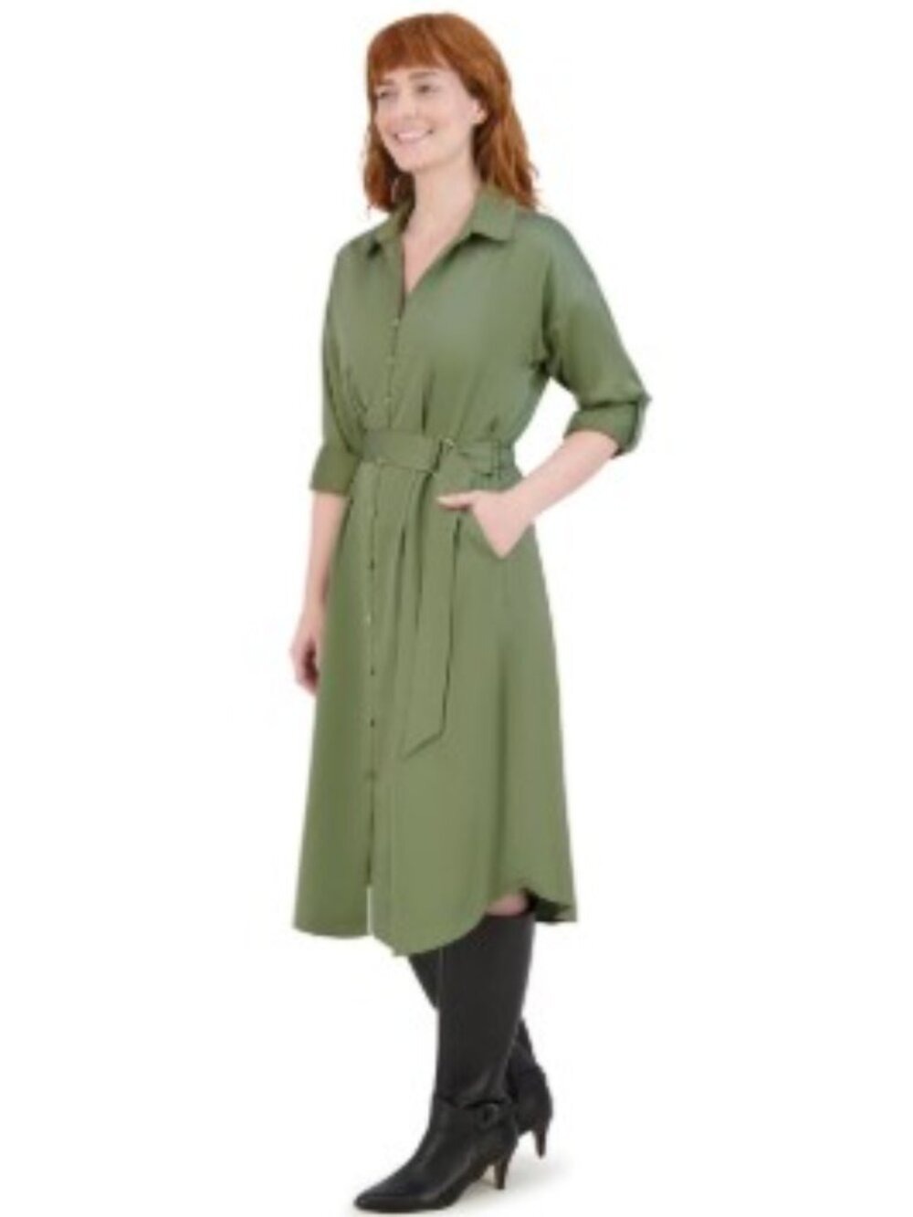 French Connection Women's Long Shirt Dress Olive Green Multiple Sizes